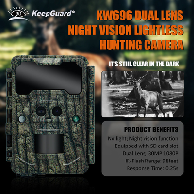 KW696 fotocamera da caccia all' aperto a doppio obiettivo 30MP fotocamera senza luce 1080p visione notturna 512G