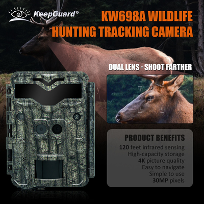 KW698A fotocamera da caccia a doppio obiettivo 2 sensori fotocamera da esplorazione 4K videocamera da gioco visione notturna