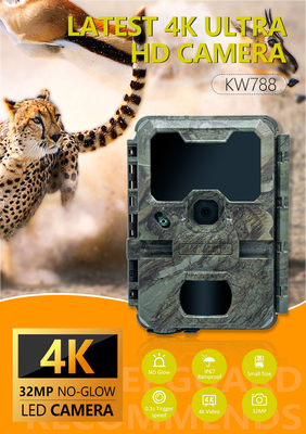 KW788 Trail Camera di caccia Fotocamera impermeabile 0.1s trigger 4K visione notturna 32MP fotocamera a infrarossi impermeabile