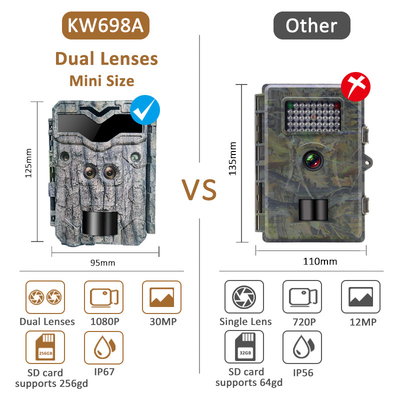KW698A fotocamera da caccia a doppio obiettivo 2 sensori fotocamera da esplorazione 4K videocamera da gioco visione notturna