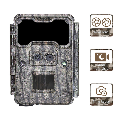 Fotocamera da caccia all'aperto KW696 a doppia lente 30MP impermeabile IP67 visione notturna 1080p fino a 512GB di archiviazione fotocamera senza traccia luminosa