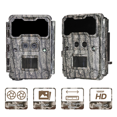 Fotocamera da caccia all'aperto KW696 a doppia lente 30MP impermeabile IP67 visione notturna 1080p fino a 512GB di archiviazione fotocamera senza traccia luminosa