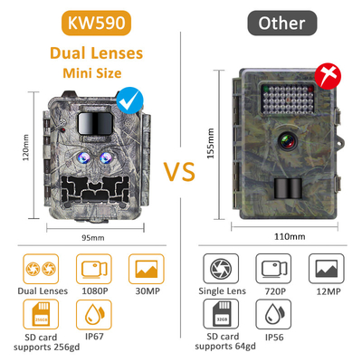 30MP No-Glow LED Trail Camera per gioco di caccia di visione notturna con video 1080P e capacità di scheda di memoria 512GB