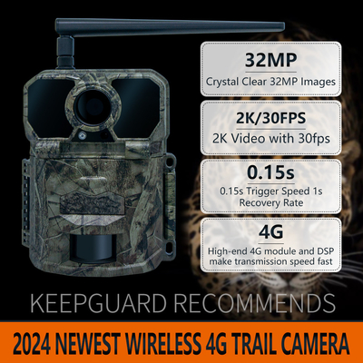 Telecamera da caccia wireless 4G KW896 con antenna 100 piedi gamma notturna visione notturna 32MP 2K 0.15s velocità di attivazione per la caccia ai cervi