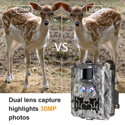Fotocamera nascosta con doppia lente KW591 impermeabile IP67 30MP 1080P 0.4s Velocità di attivazione visione notturna fino a 512GB per la ricerca sulla fauna selvatica