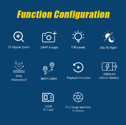 Capacità di visione notturna • Schermo ad alta risoluzione • Visibilità a lungo raggio • Design resistente e robusto adatto all'uso esterno • Comandi facili da usare • Batteria ricaricabile