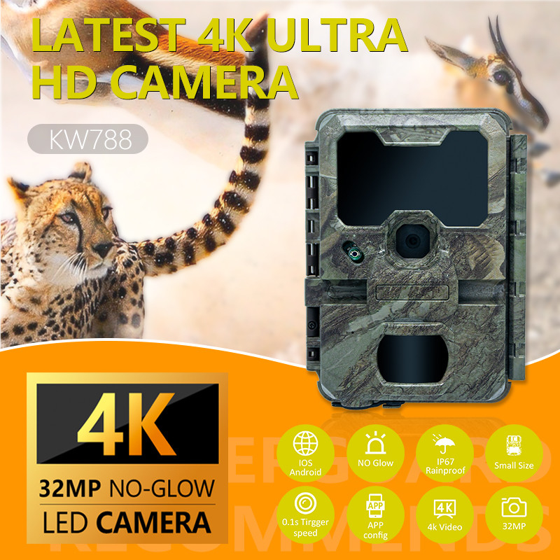 Telecamera di monitoraggio della fauna selvatica Visione notturna 0.1s Velocità di cattura 32MP 4K Telecamera da caccia impermeabile IP67 Telecamera di osservazione degli animali accessori da caccia