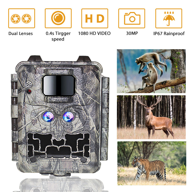 KW591 fotocamera per la fauna selvatica senza luce sensori doppi 1080P impermeabile IP67 0.4s velocità di attivazione fino a 512GB di archiviazione Fotocamera da caccia