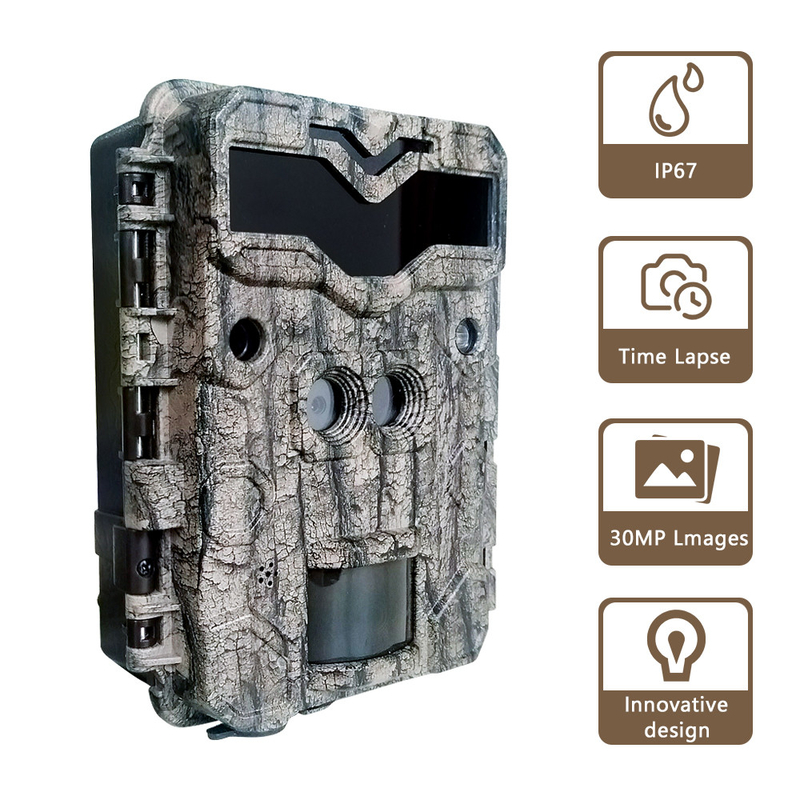 Fotocamera da caccia KW698A a doppio obiettivo 1080P 30MP impermeabile IP67 fino a 512GB di archiviazione visione notturna 0,25s trigger game camera