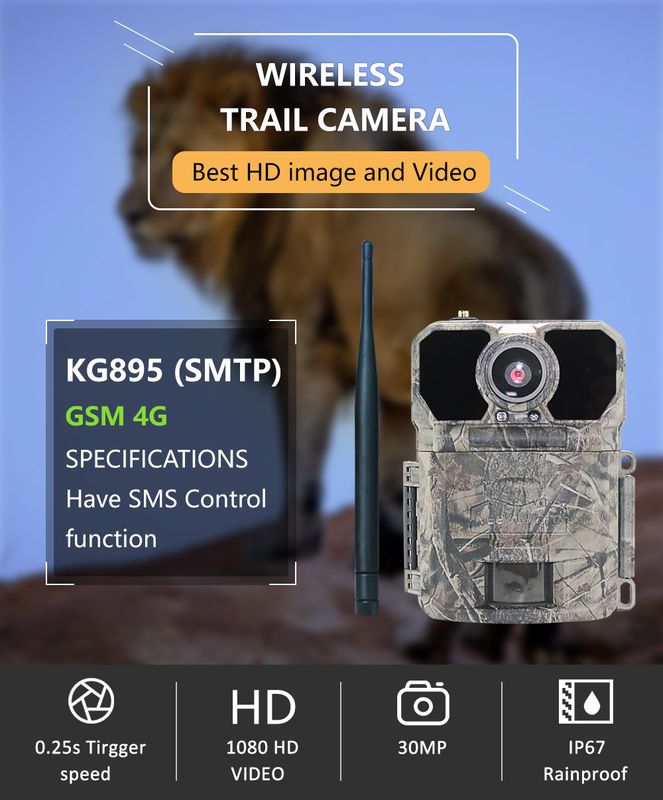 La macchina fotografica all'aperto CMOS della traccia della fauna selvatica di MMS di GSM cammuffa 30MP 4G 1080P che cerca la macchina fotografica